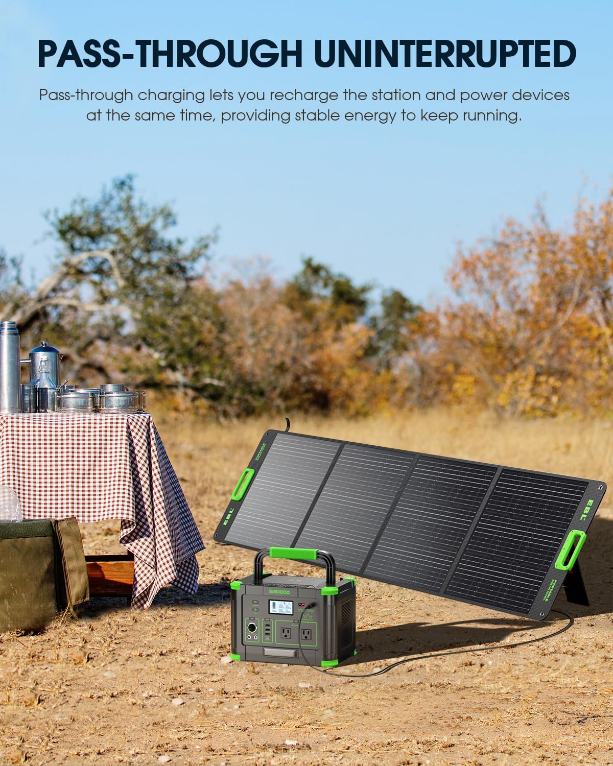 1000W Portable Power Station 999Wh, Solar Generator with 60W USB-C PD Output, Built-in BMS 110V Pure Sine Wave AC Outlet Backup Lithium Battery for Outdoors Camping Travel Emergency (Peak 2000W)