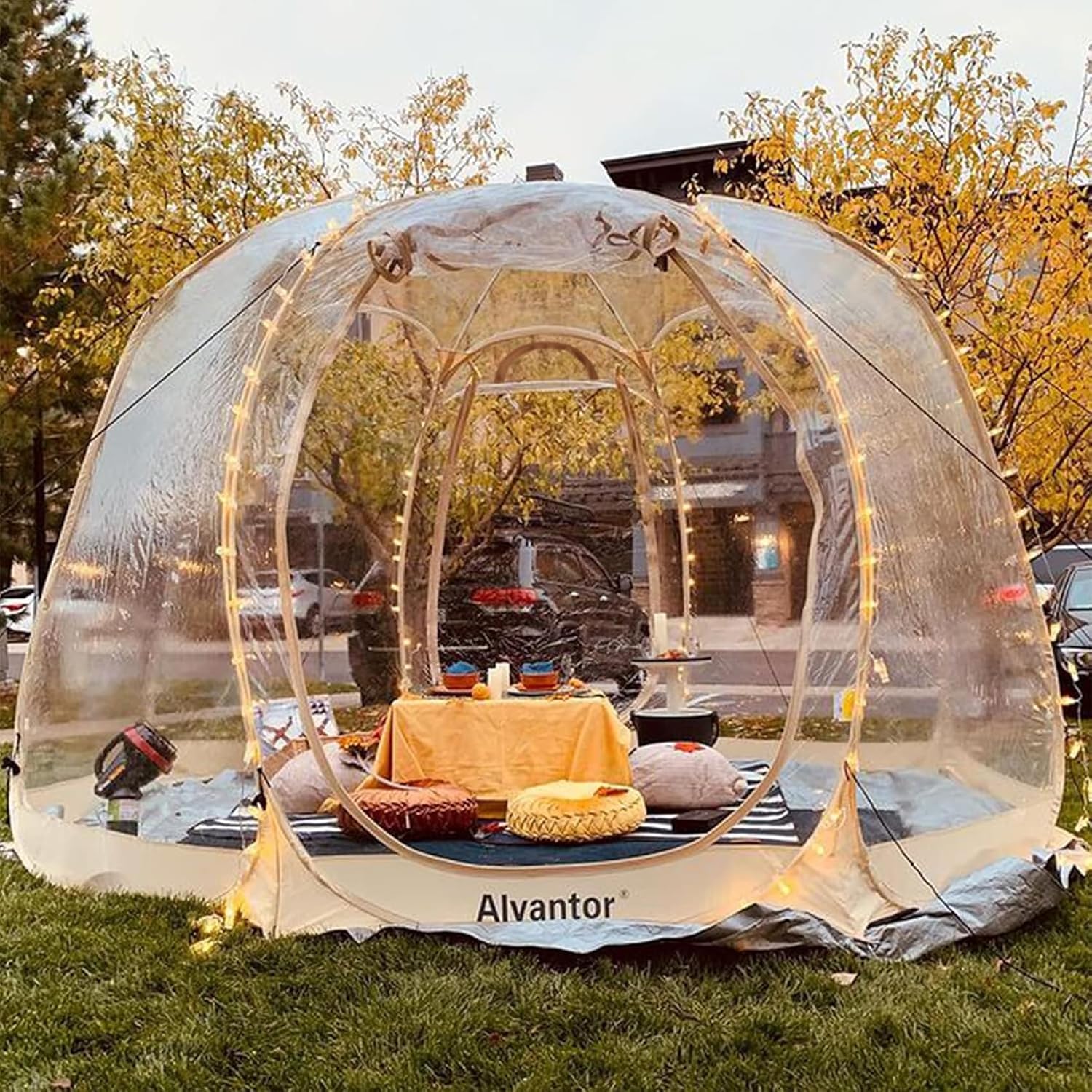 Alvantor® Pop Up Bubble Tent® - 12' x 12' Instant Igloo Tent® - 8-10 Person Screen House for Patios - Large Oversize Weather Proof Pod - Cold Protection Camping - Beige