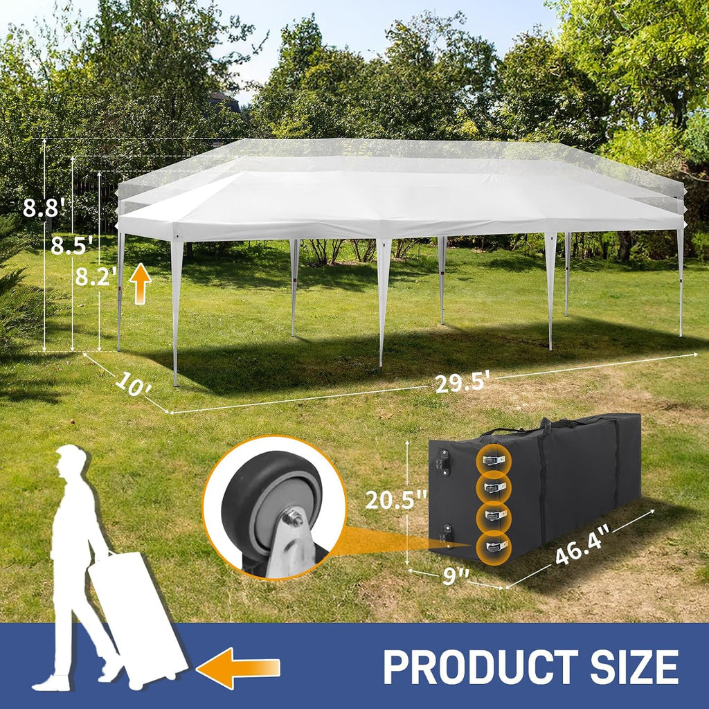 Bonnlo 6.5x6.5ft Pop Up Canopy, Outdoor Easy Up Party Tent w/Sidewalls, Patio Portable Gazebo for Party, Event, Camping (White, 10x30ft)