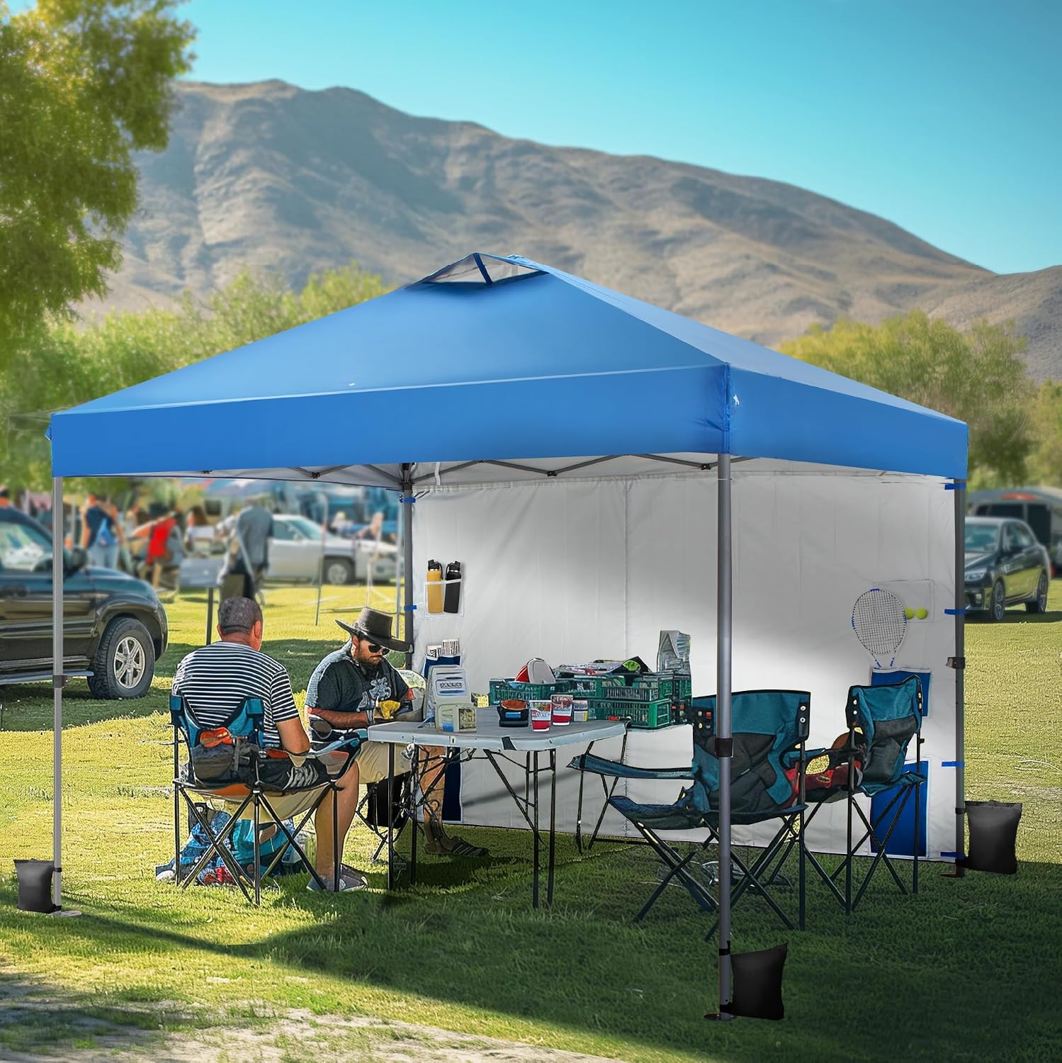 MFSTUDIO 10x10 Pop up Canopy Tent, Gazebo Shelter Sun Shade Canopies One Push Setup Portable Popup Tents with Vented Top,1 Storage Sidewall,4 Sandbags,for Beach,Parties,Camping