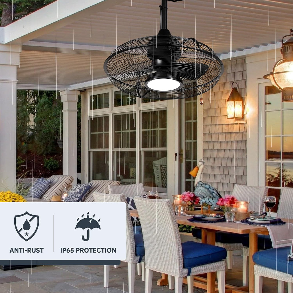 OFANTOP 20' Plug in Ceiling Fan for Outdoor Gazebo, Wet Rated Patio Fan with Remote & Dimmable LED Light, 6 Speeds Hanging Fan for Pergola Porch, Black