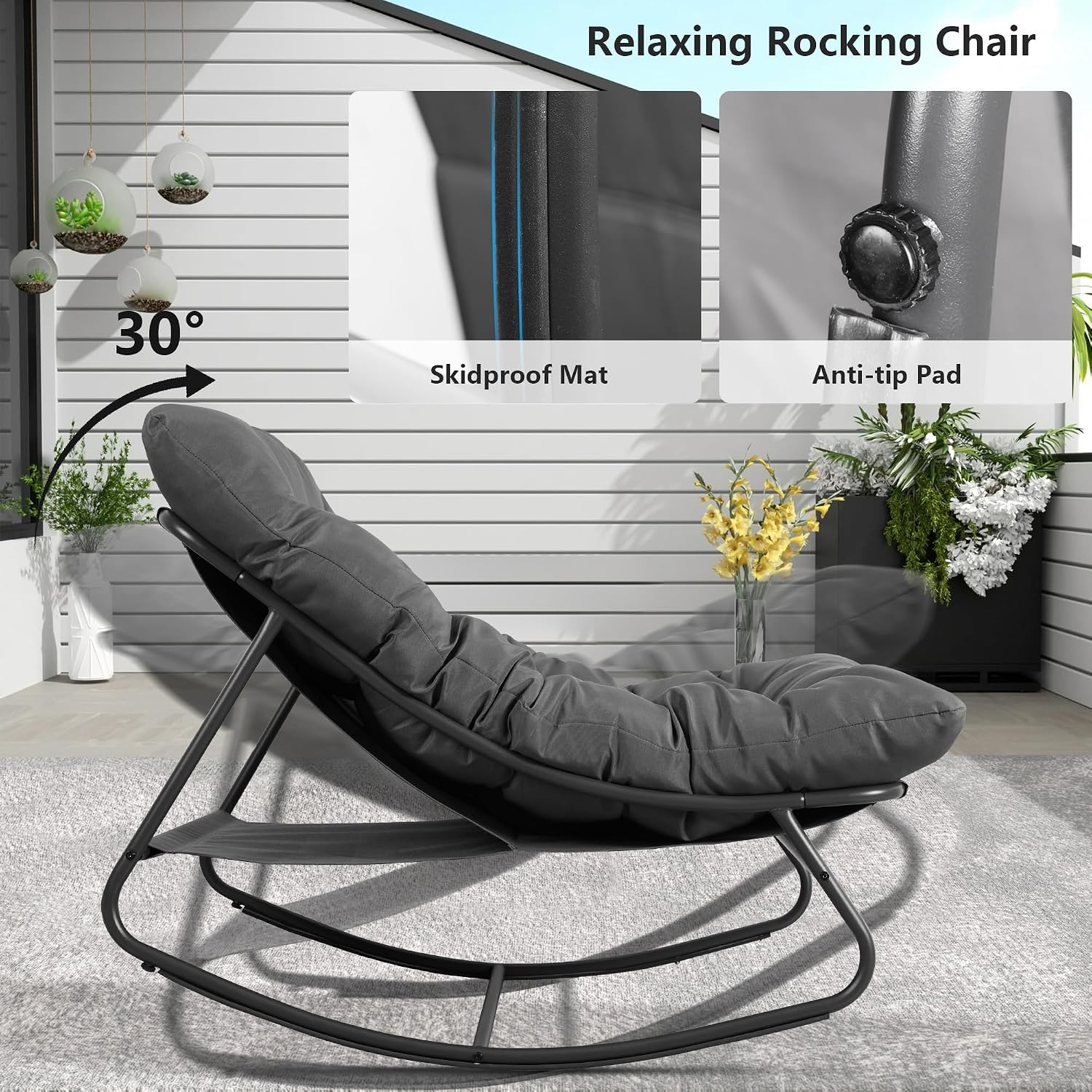 NOBLEMOOD Oversized Rocking Chairs Set of 2, Outdoor & Indoor Papasan Rocking Chair with Thick Cushions, Metal Rocker Chair Set for Living Room, Patio, Porch, Garden, Backyard