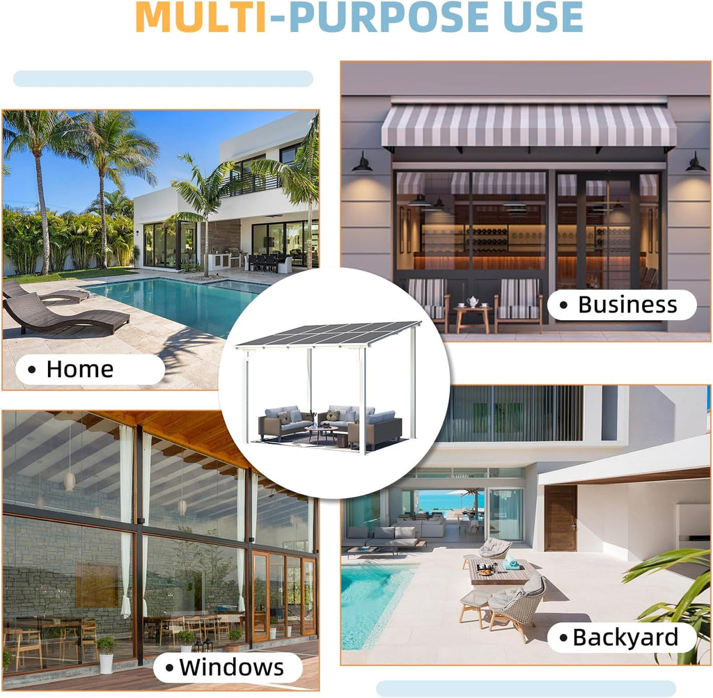 AECOJOY 10' x 8' Pergolas and Gazebos on Clearance in White, Large Wall Mounted Pergola, Outdoor Patio Lean to Gazebo Metal Awnings for Decks,Patio, Porch, Backyard and More