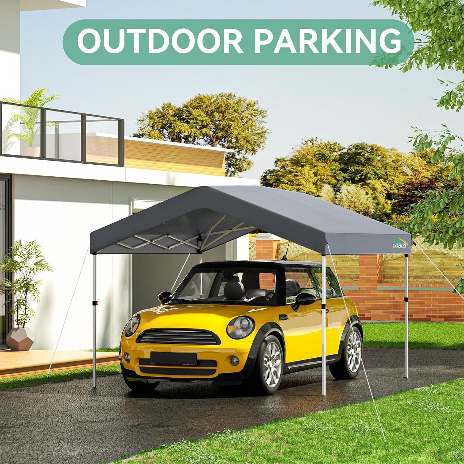 COBIZI 10x10 Pop Up Canopy with One Button Push Center Lock,Ez Up Portable Carport Without sidewall,Waterproof UV50+ Outdoor Party Commercial Carport Canopy with Carry Bag(10 x 10 ft Gray)