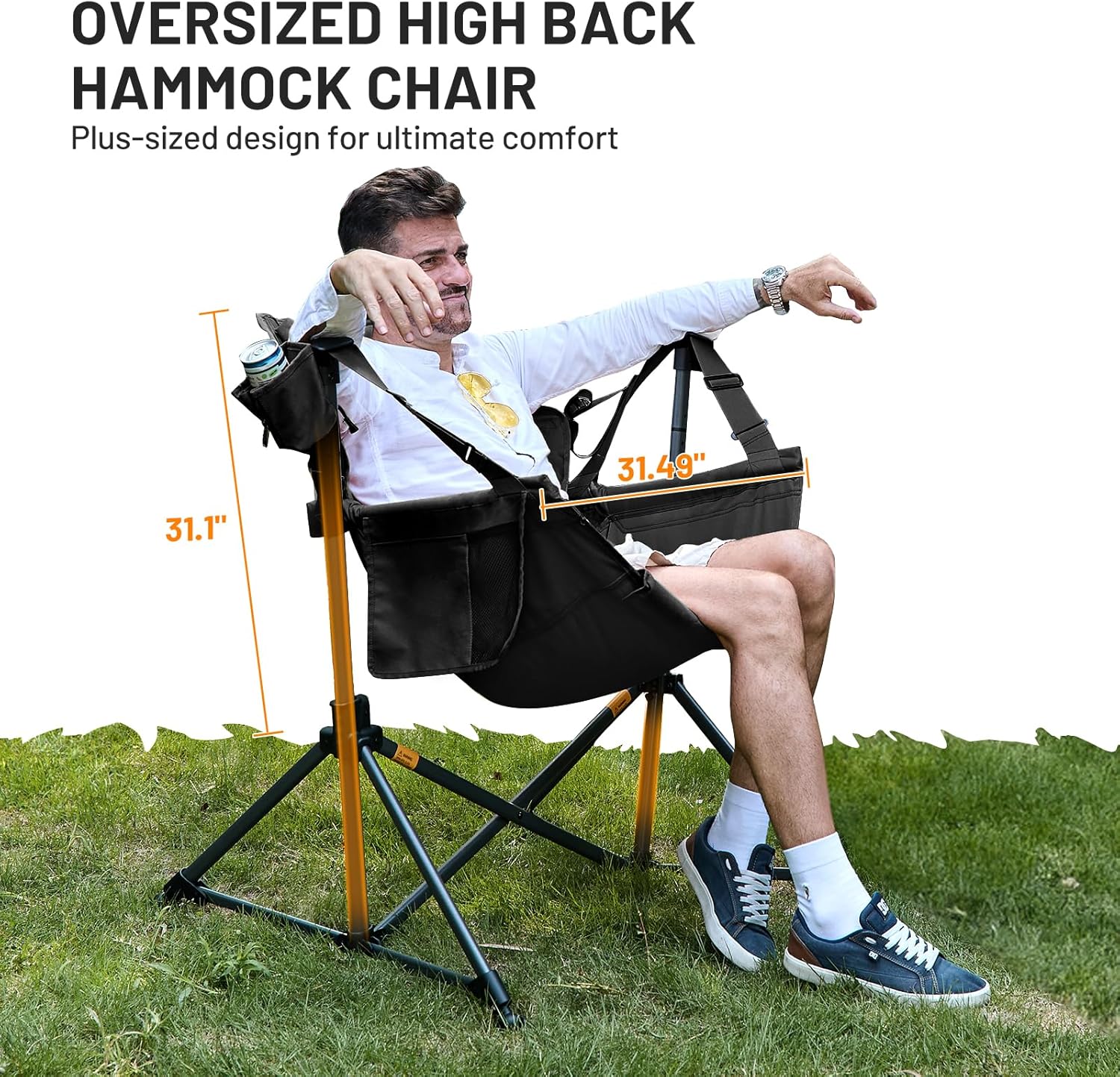 TIMBER RIDGE Oversized Hammock Camping Chair, Swinging Chair with Adjustable Back and Seat Height, Portable Folding Rocking Chair for Outdoor Lawn, Backyard and Patio, Supports 400lbs, Black, 2 Pack
