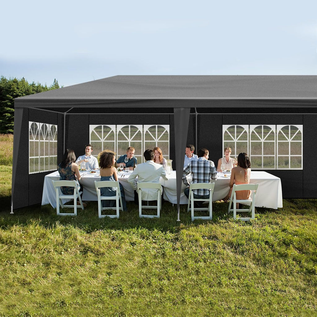 Party Tent for Outdoor Wedding, Birthday, Event, Patio - Gazebo Carport Canopy Shade With Removable Sidewalls & Transparent Window (10'x30'/8 Sidewalls Black)