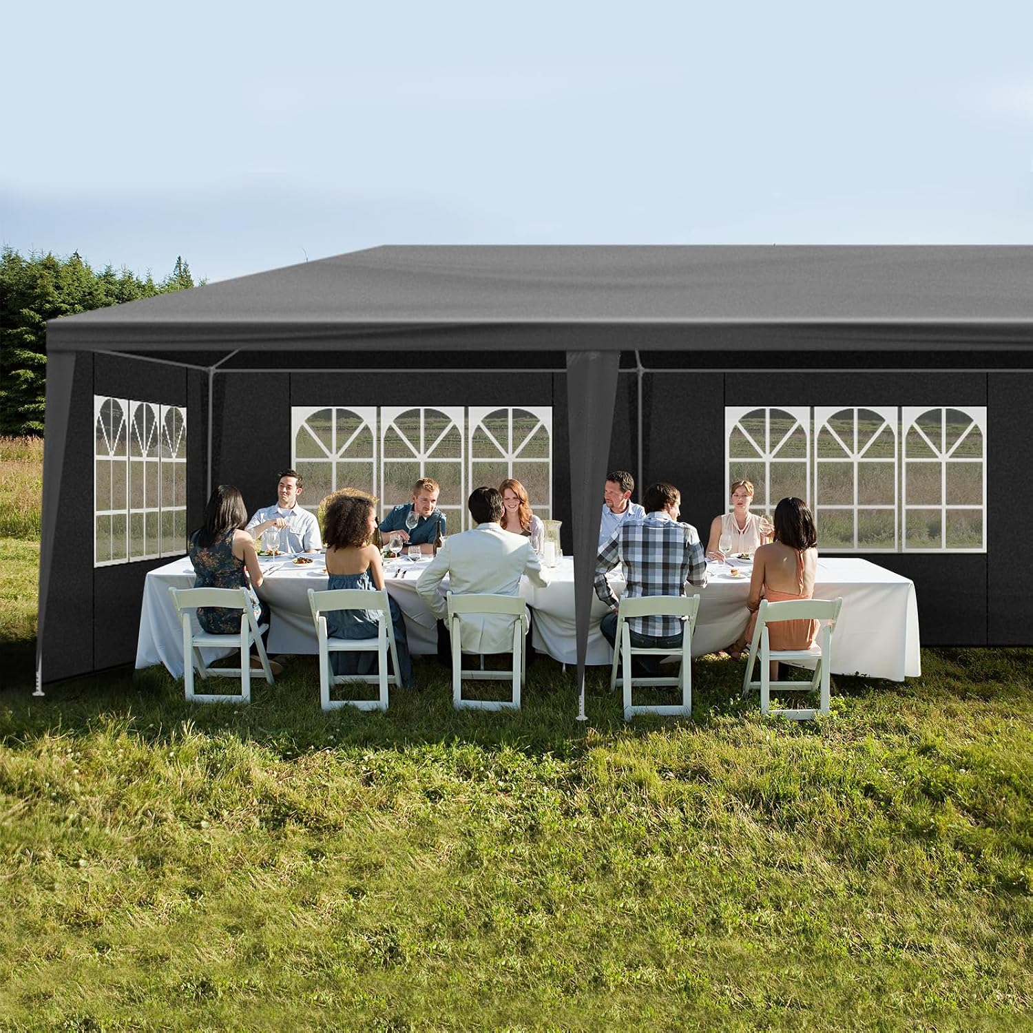 Party Tent for Outdoor Wedding, Birthday, Event, Patio - Gazebo Carport Canopy Shade With Removable Sidewalls & Transparent Window (10'x30'/8 Sidewalls Black)