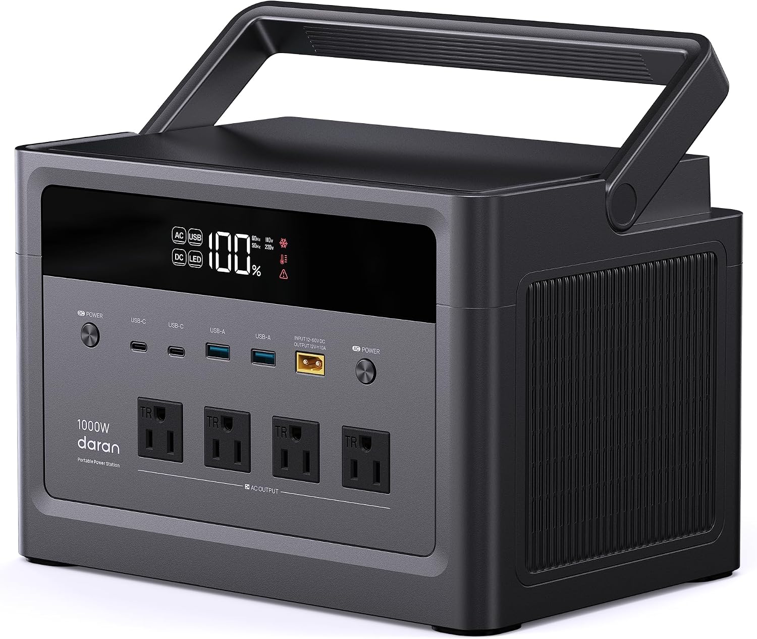 DARAN 1000W Portable Power Station, 576Wh Backup Battery & Solar Generator w/ 4 AC Outlets (Surge 2000W), 100W USB-C, LiFePO4 for Camping, Road Trips, RV & Emergency