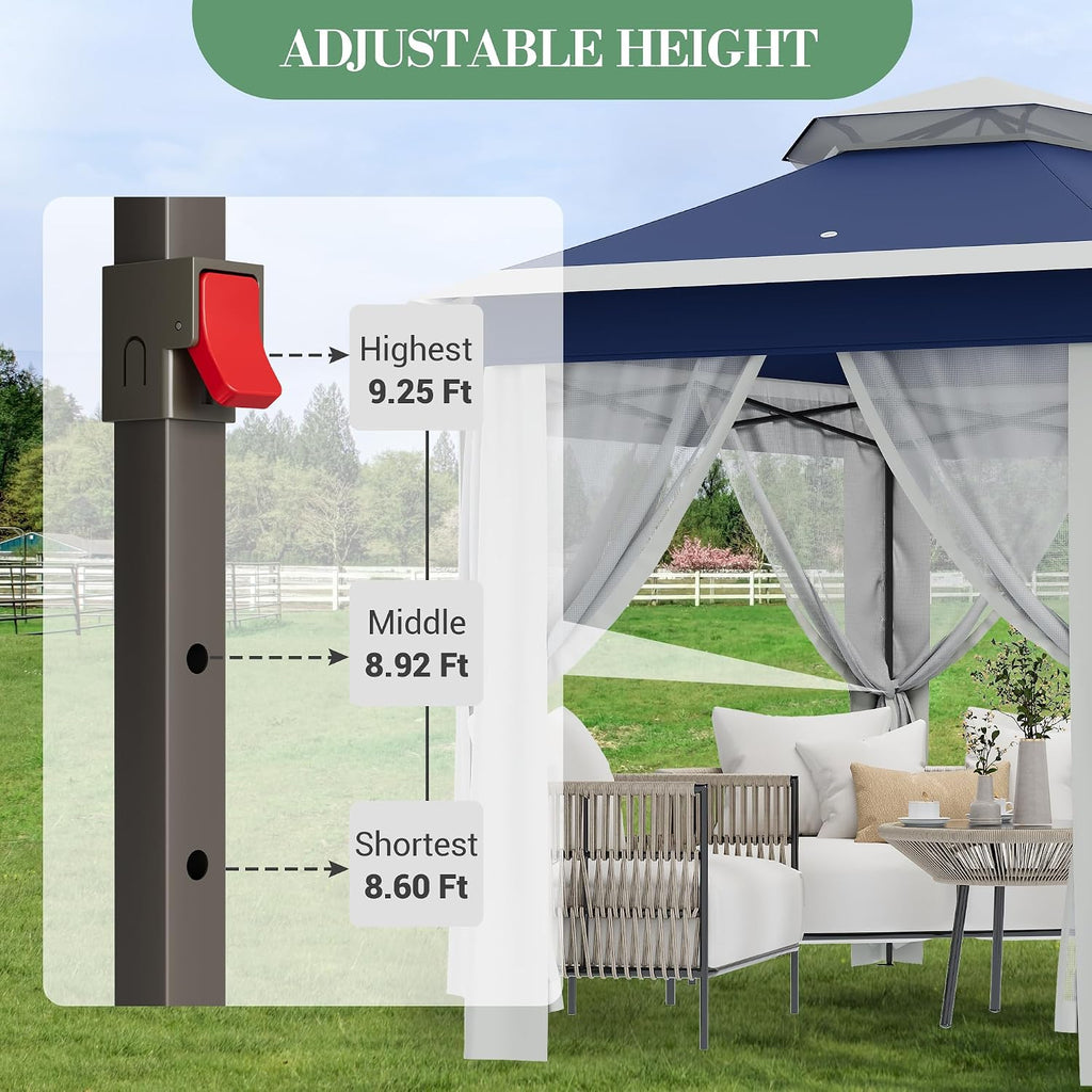 13'x13' Pop Up Gazebo with Mosquito Netting, Canopy Tent with Portable Carry Bag, Outdoor Gazebo for Backyard & Patio Furniture, Double-Layer Outdoor Pergola for Lawn, Garden, Blue