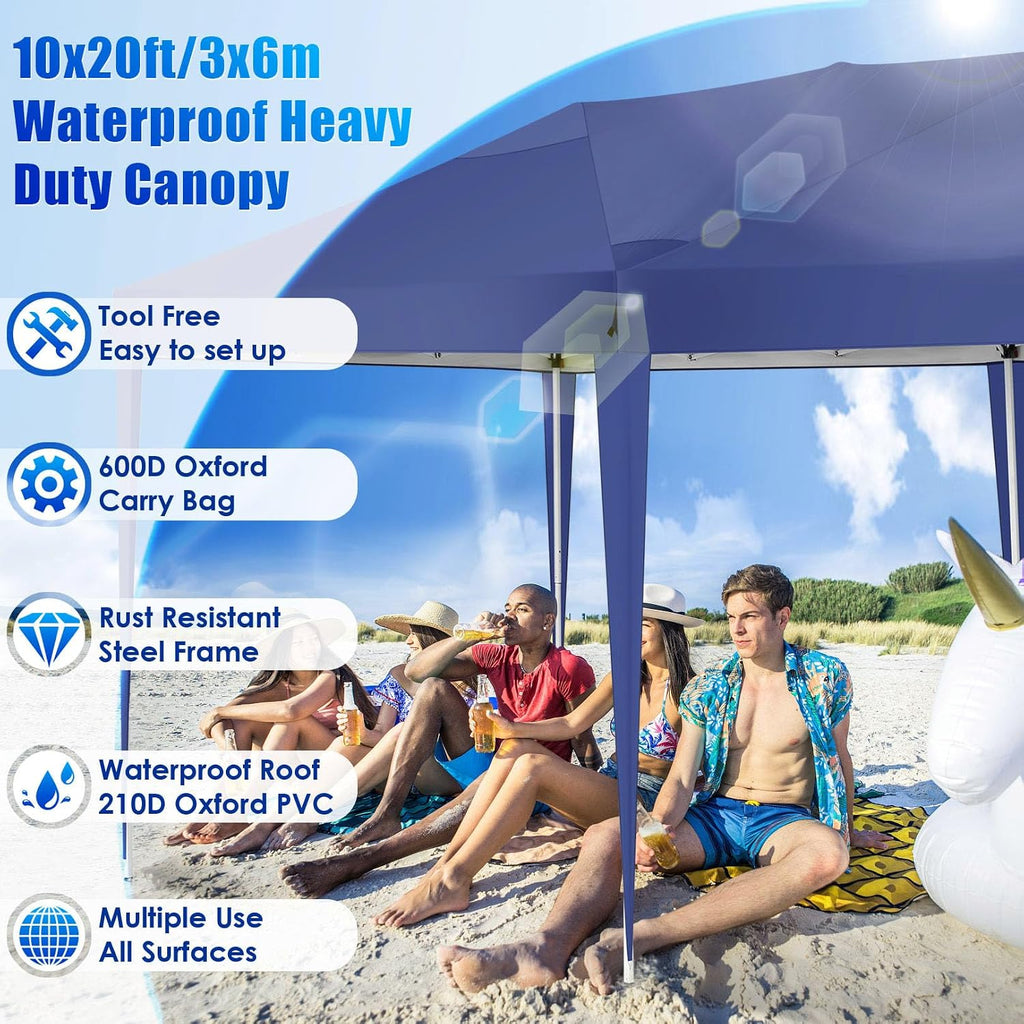COBIZI 10x20 Pop Up Canopy Tent Party Tents for Parties Weddings Backyard Waterproof Outdoor Commercial Instant Canopy Event Tent with Stakes, Ropes,Sandbags, Deep Blue