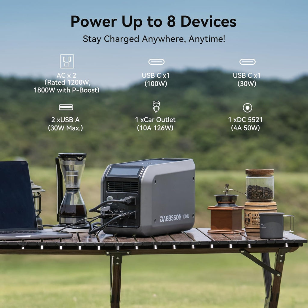 Dabbsson Solar Generator 1000L with Charger S, 1008Wh Semi-Solid LiFePO4, 560W Alternator Charger, 1200W AC Output, 1600W Power Boost, 1.3X Longer Runtime, 0-80% in 50 Min, for Home Backup/Camping/RV