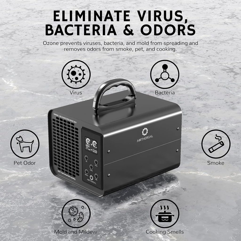 Airthereal MA10K-PRO SMART WiFi Ozone Generator - High Ozone Output Capacity Ozonator- Odor Remover, Deodorizer, Sterilizer - Adjustable Output and Timer Settings for Any Size Room - Black