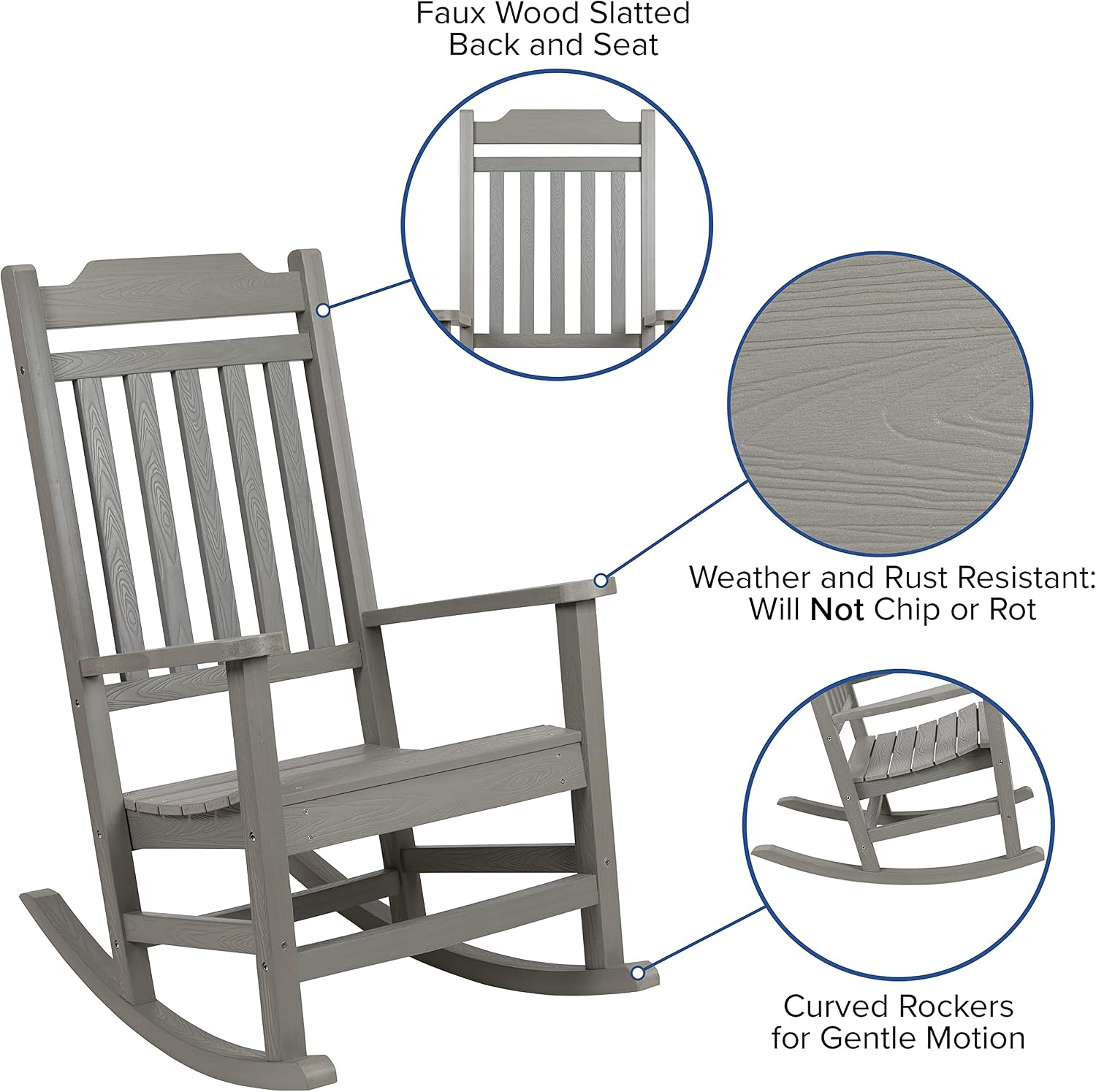 Flash Furniture Winston All-Weather Poly Resin Rocking Chair in Gray