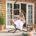 Egg Chair Outdoor, Imitation Rattan Hanging Egg Chair with Stand, Hanging Chairs with Cushions, 80' High All Weather Basket Swinging Chairs, Egg Swing Chairs Outdoorfor Balcony/Deck, Khaki