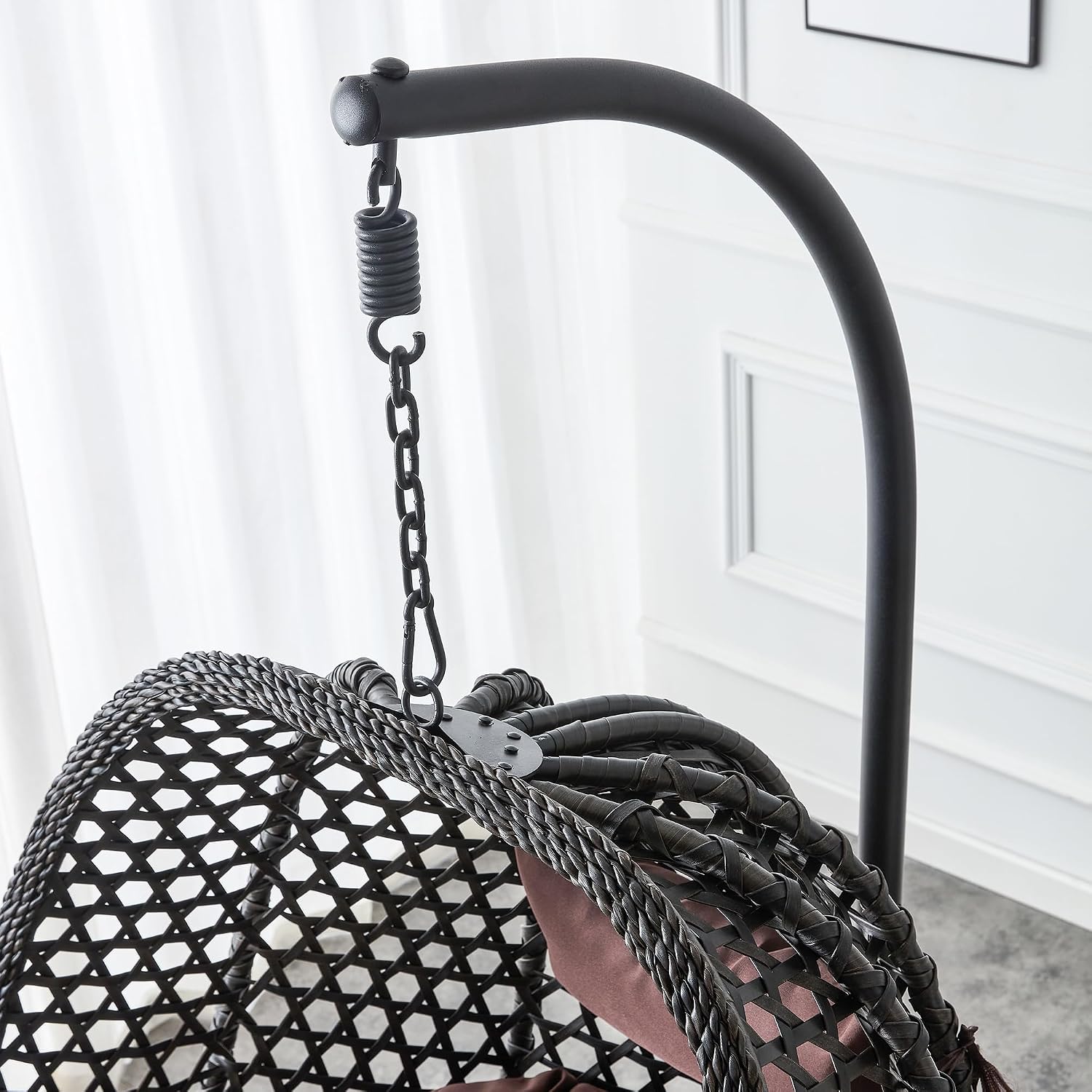 Egg Swing Chair Outdoor Indoor, Hanging Egg Chair with Stand, Black Wicker Swing Chair,UV Resistant Cushion 300 LBS Capacity for Porch,Patio,Garden, Bedroom, Balcony,Yard