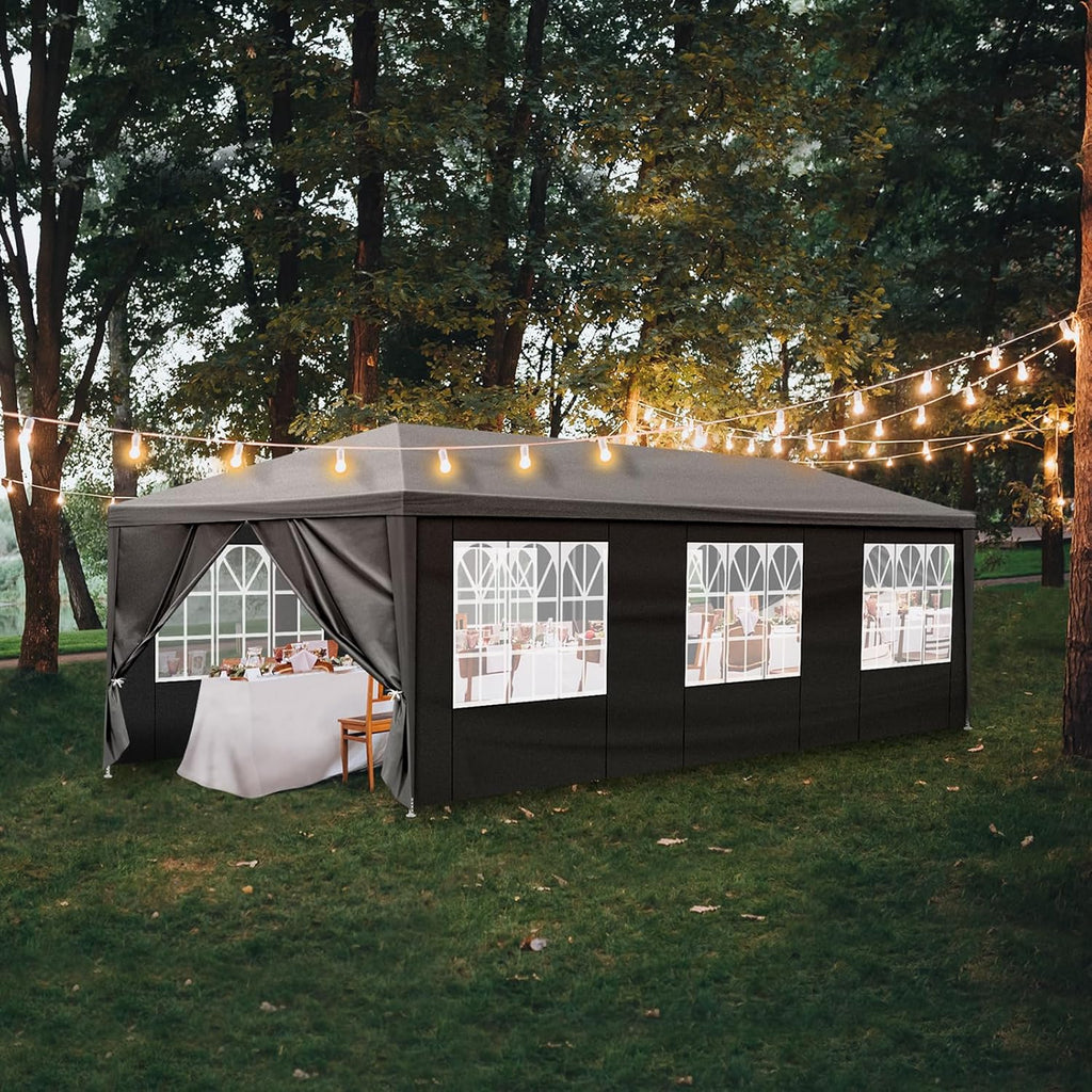Party Tent for Outdoor Wedding, Birthday, Event, Patio - Gazebo Carport Canopy Shade With Removable Sidewalls & Transparent Window (10'x30'/8 Sidewalls Black)