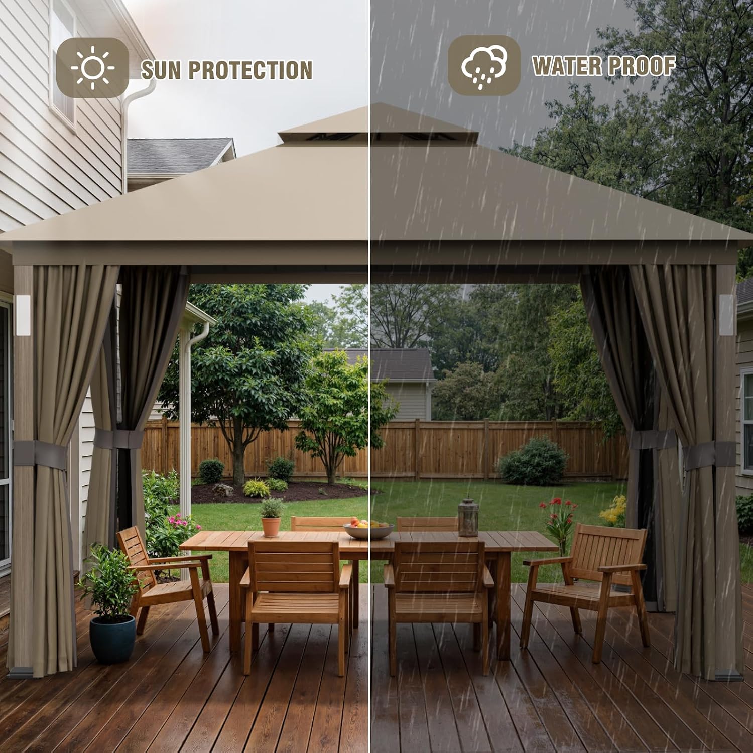 Sannwsg Outdoor Patio Gazebo 10x12 FT, Soft Top Gazebo with Arched Roof Canopy, Metal Frame, Mosquito Netting & Privacy Curtains, for Backyard & Deck, Brown