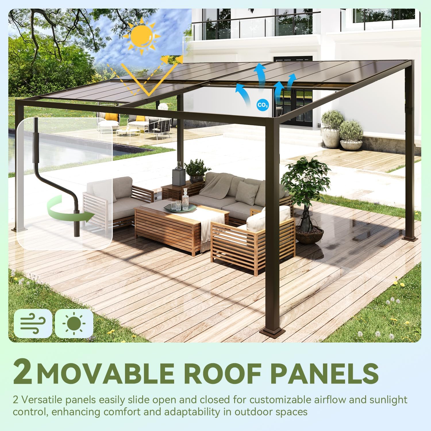 Gazebo 12x16 with Adjustable Polycarbonate Roofs, All Aluminum Frame Permanent Pergola for Patio, Outdoor Freestanding Shelter, Dark Brown
