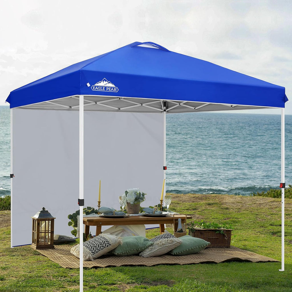 EAGLE PEAK Commercial Canopy 8x8 Pop Up Canopy Tent with 1 Sidewall, Easy Setup Heavy Duty Instant Event Shelter for Vendors & Markets, Outdoor Sun Shade, Blue