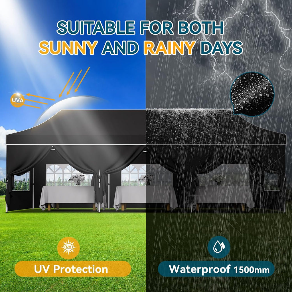 Hoteel 10x30 Pop Up Canopy Heavy Duty with 8 Sidewalls, Waterproof Outdoor Event Tents, Easy Set-up Instant Tent with Hand Bag, Rope & Nail, Hexagonal Leg (1-Year Warranty,Upgrade)