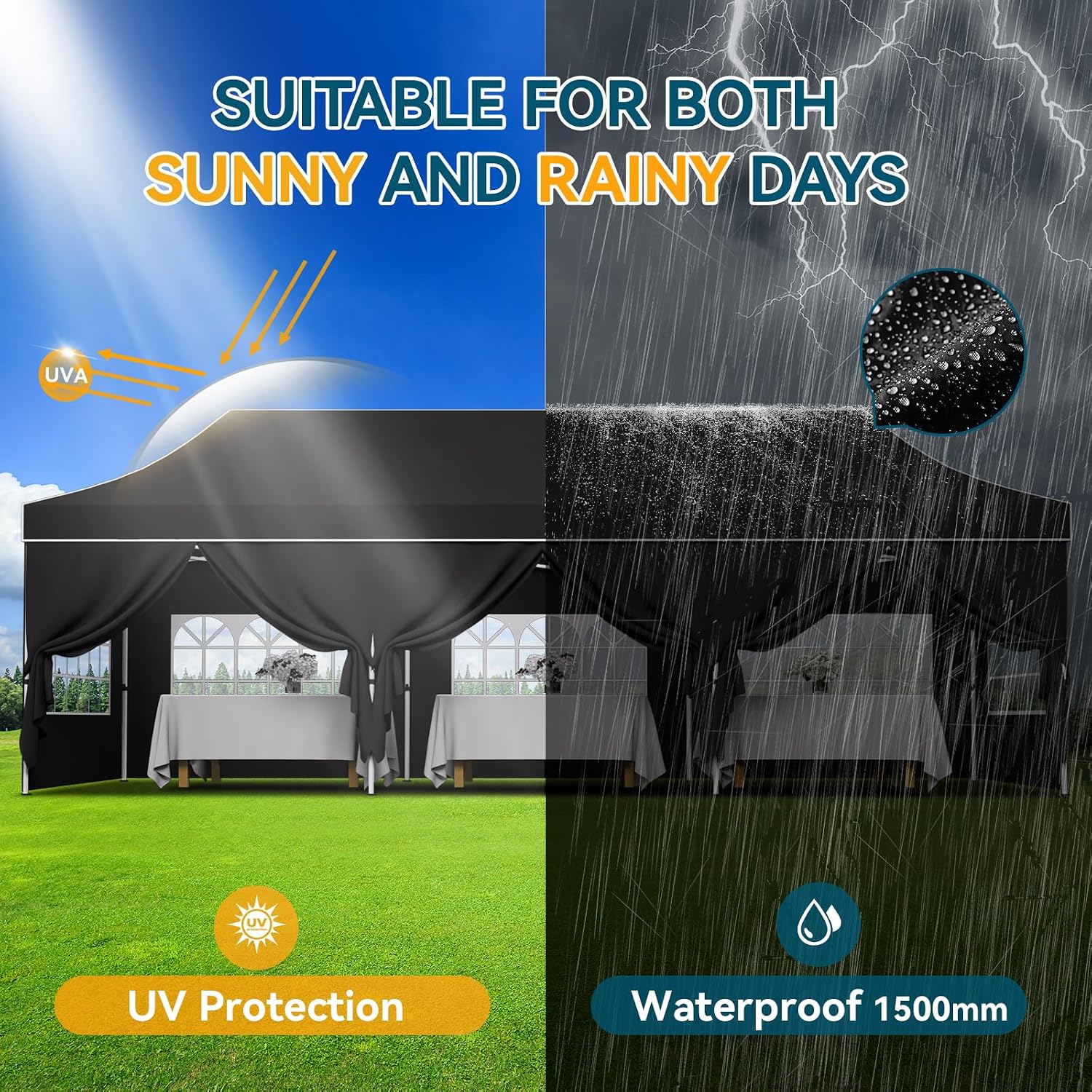 Hoteel 10x30 Pop Up Canopy Heavy Duty with 8 Sidewalls, Waterproof Outdoor Event Tents, Easy Set-up Instant Tent with Hand Bag, Rope & Nail, Hexagonal Leg (1-Year Warranty,Upgrade)