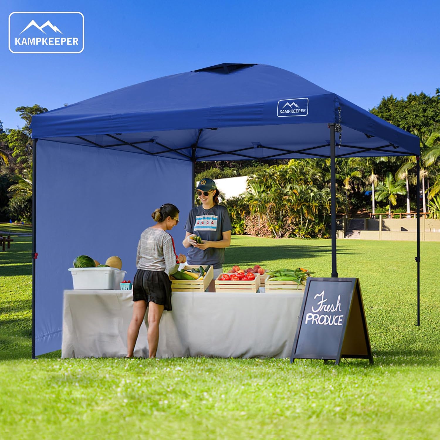 KAMPKEEPER 10x10 Pop-Up Canopy Tent, Waterproof, Portable Shade with Side Walls, Adjustable Instant Outdoor Shelter for Camping, Backyard, and Events, Navy Blue