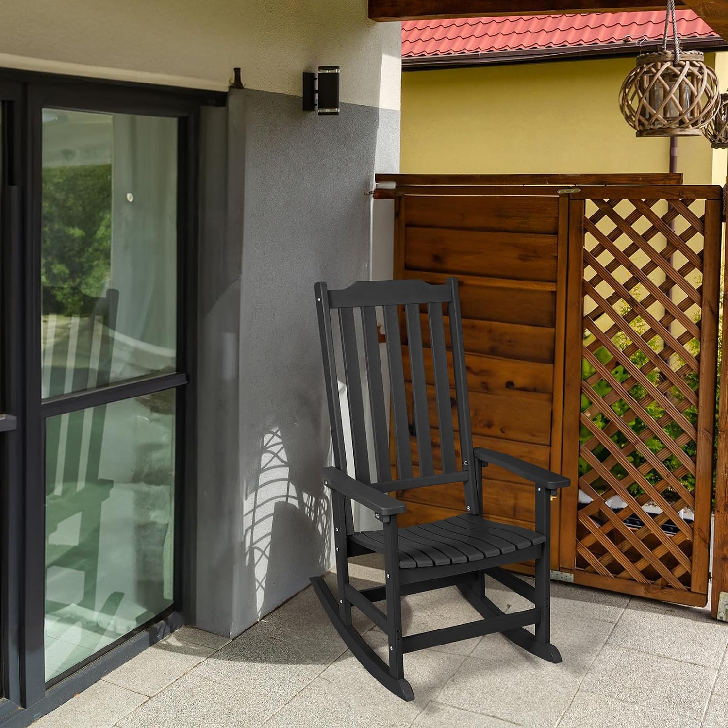 Outdoor Rocking Chair, Oversized All Weather High Back Porch Rocker, Patio Rockers for Outside