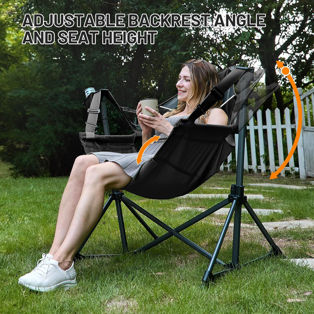 TIMBER RIDGE Oversized Hammock Camping Chair, Swinging Chair with Adjustable Back and Seat Height, Portable Folding Rocking Chair for Outdoor Lawn, Backyard and Patio, Supports 400lbs, Black, 2 Pack