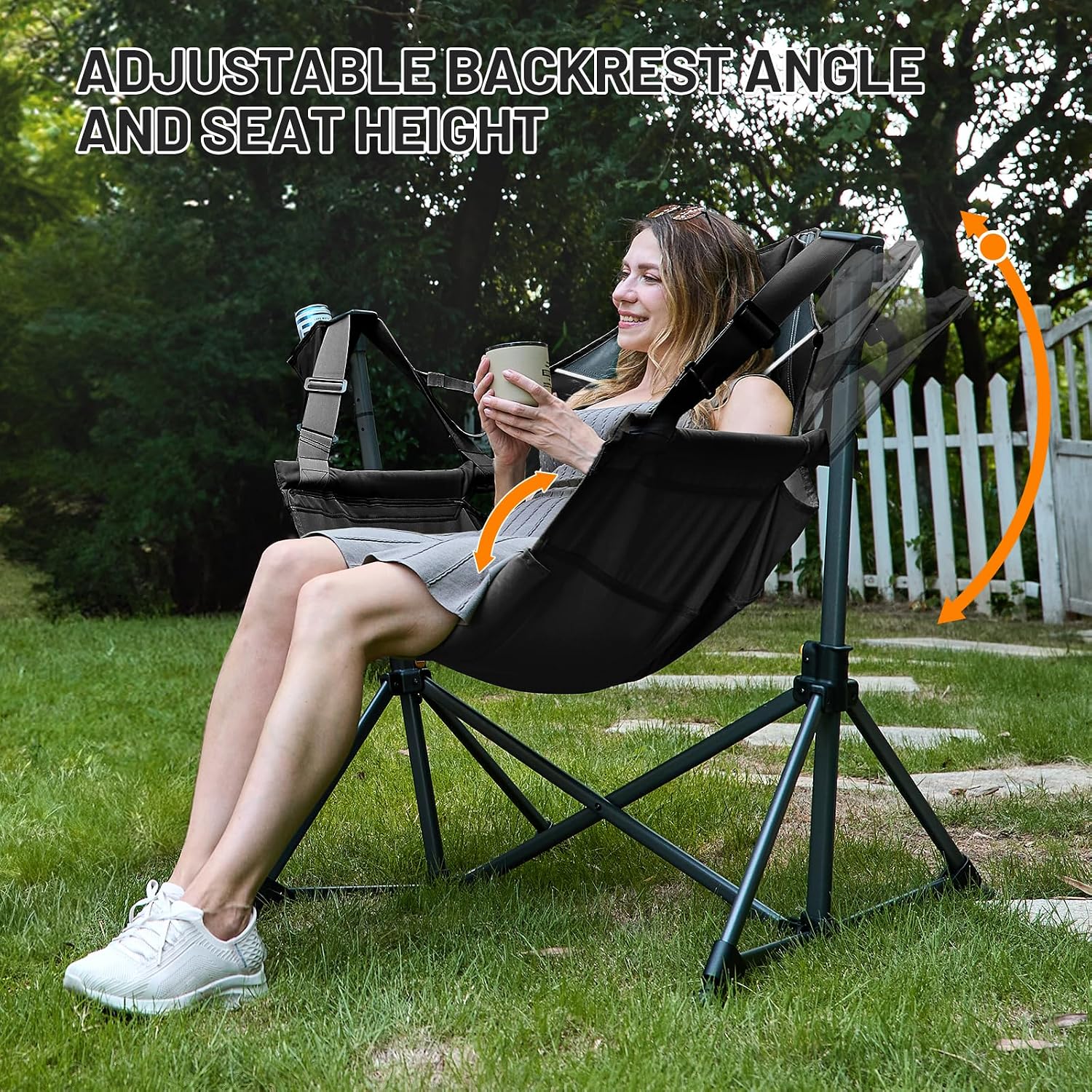 TIMBER RIDGE Oversized Hammock Camping Chair, Swinging Chair with Adjustable Back and Seat Height, Portable Folding Rocking Chair for Outdoor Lawn, Backyard and Patio, Supports 400lbs, Black, 2 Pack