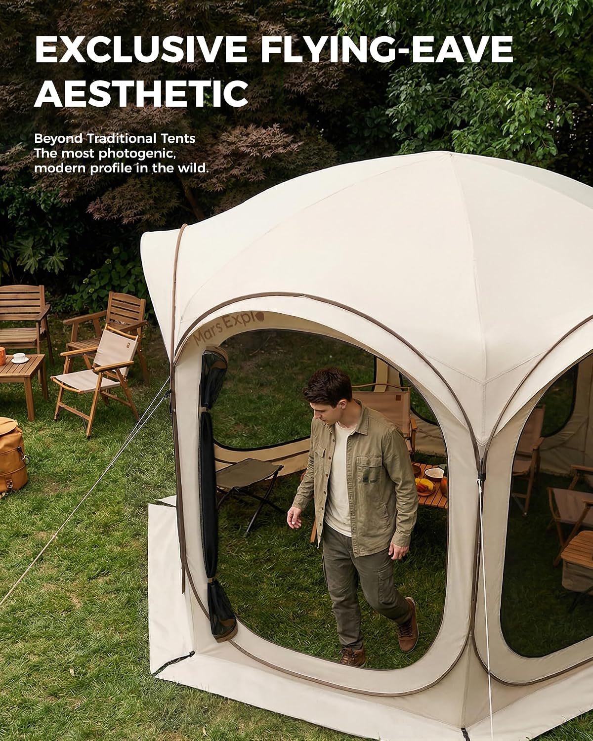 10X10FT Pop-Up Screen House Tent, Portable Instant Screen Room Canopy with Mesh Doors and Carry Bag for Patio Backyard Deck Camping Outdoor, Pop up Gazebo, Popup Canopy Tent, Beige