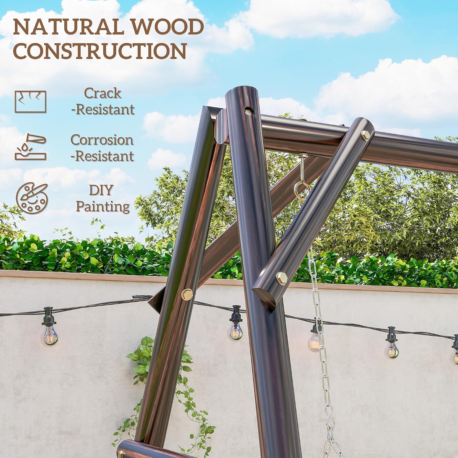 Outsunny 660 lbs Porch Swing Frame, Heavy Duty A-Frame Wooden Swing Stand for DIY Painting, Freestanding Hanging Chair Stand Only for Porch, Lawn, Garden, Backyard, Carbonized