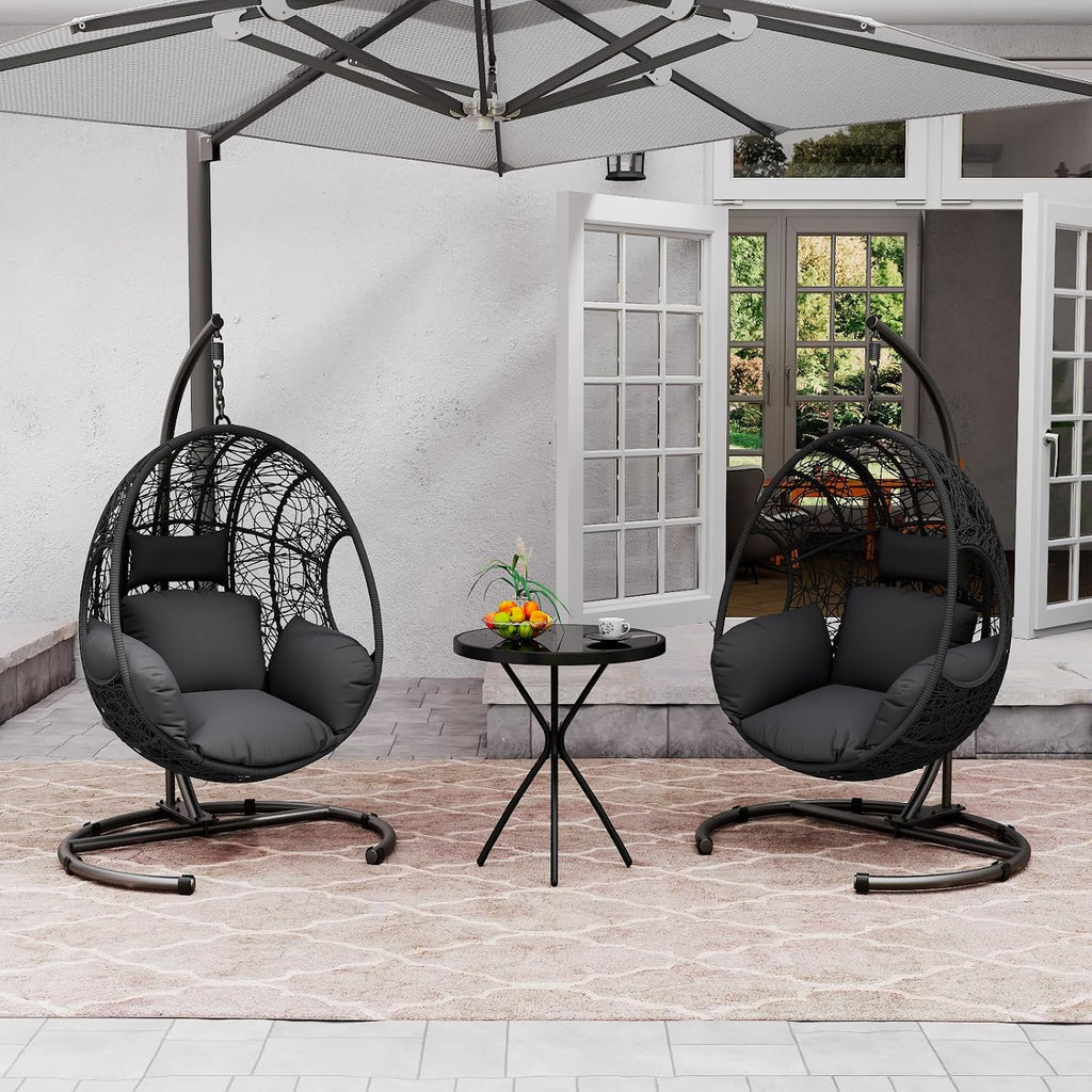 Hanging Egg Chair with Stand - Egg Swing Chair Outdoor Indoor Patio Wicker Chair Swing Hammock Egg Chairs 400lbs Capacity for Outside Patio, Bedroom, Garden and Balcony (Grey-nest, 2P)