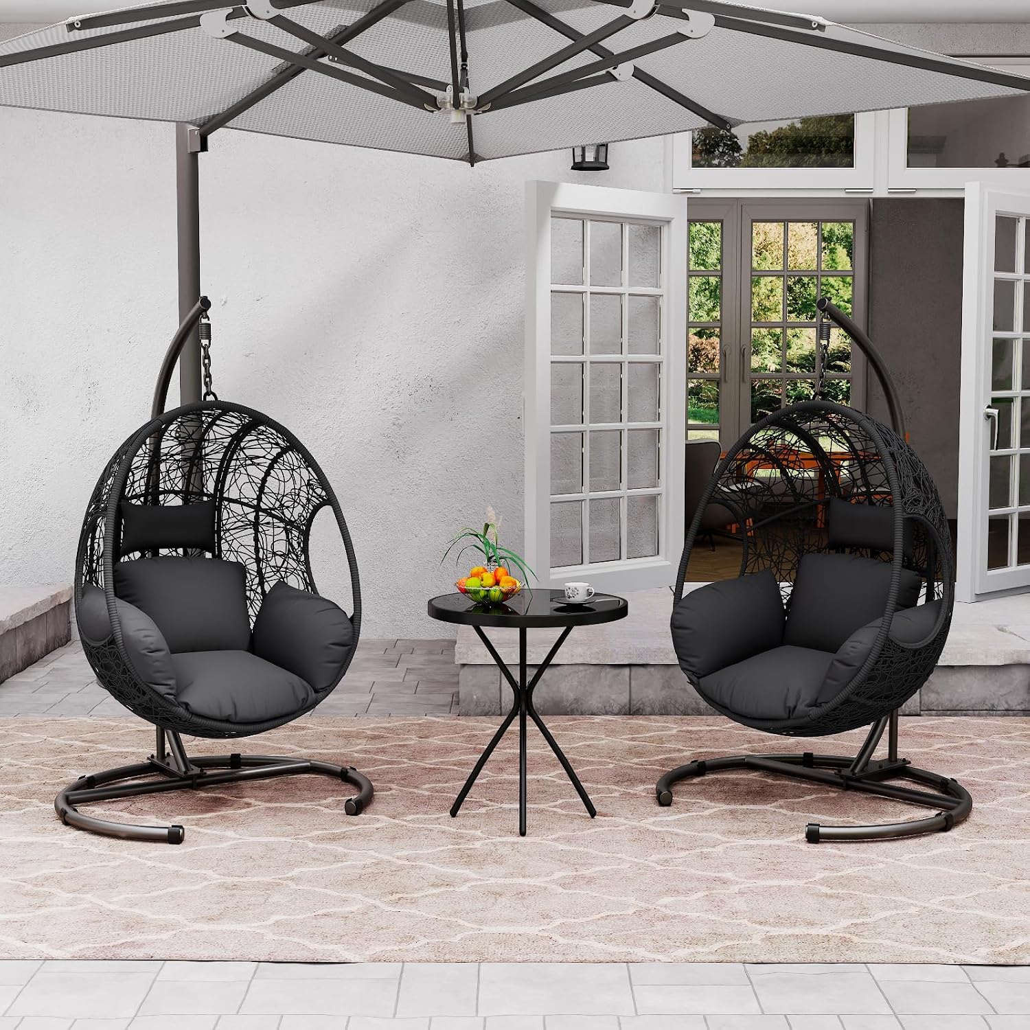Hanging Egg Chair with Stand - Egg Swing Chair Outdoor Indoor Patio Wicker Chair Swing Hammock Egg Chairs 400lbs Capacity for Outside Patio, Bedroom, Garden and Balcony (Grey-nest, 2P)