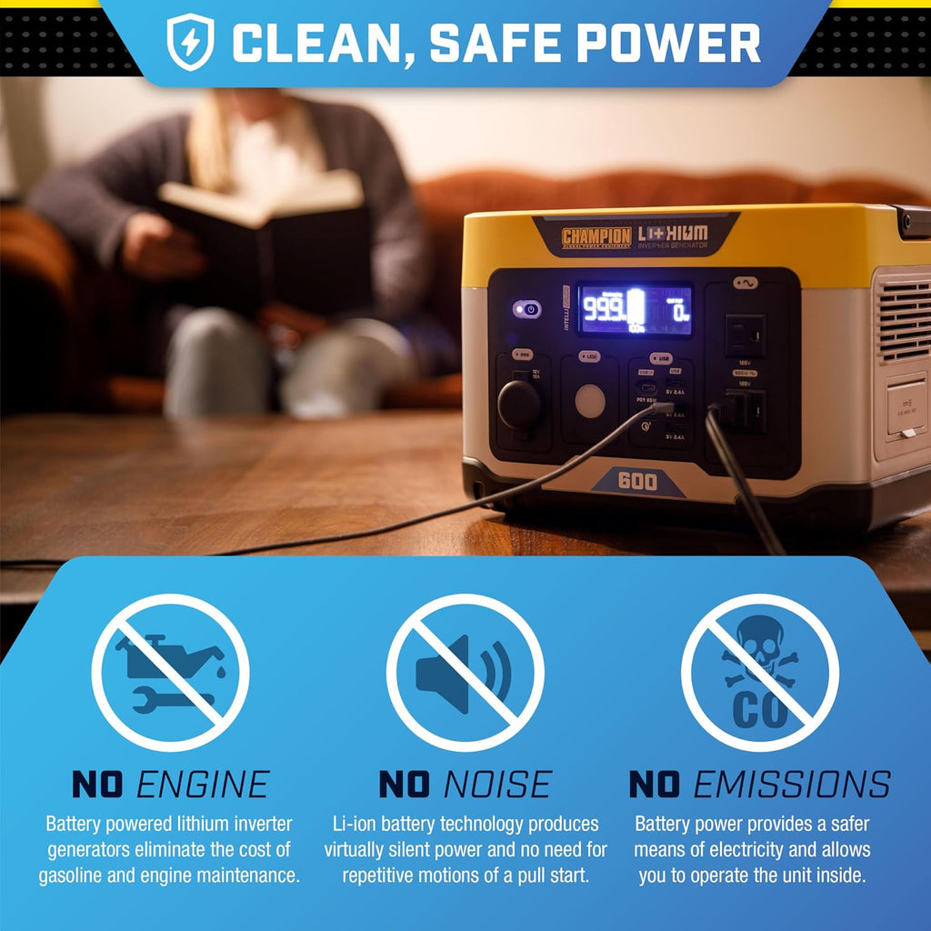 Champion Power Equipment 201189 579-Wh Power Station 1200/600-Watt Portable Lithium-Ion Battery Solar Generator