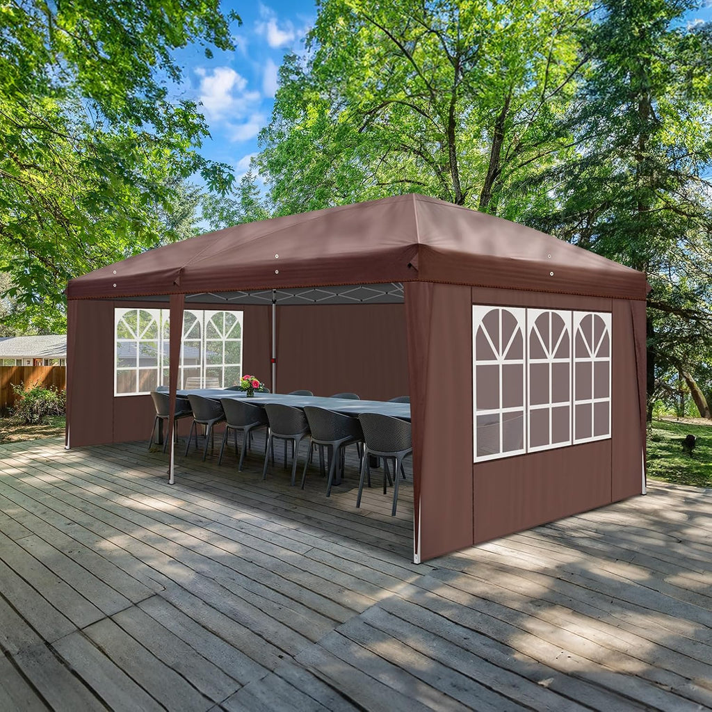 Outvita 10x20ft Pop Up Canopy Tent, Outdoor Instant Shelter Folding Canopy with 4 Side Walls and Carry Bag for Commercial Events, Party, Backyard BBQ, Camping Brown