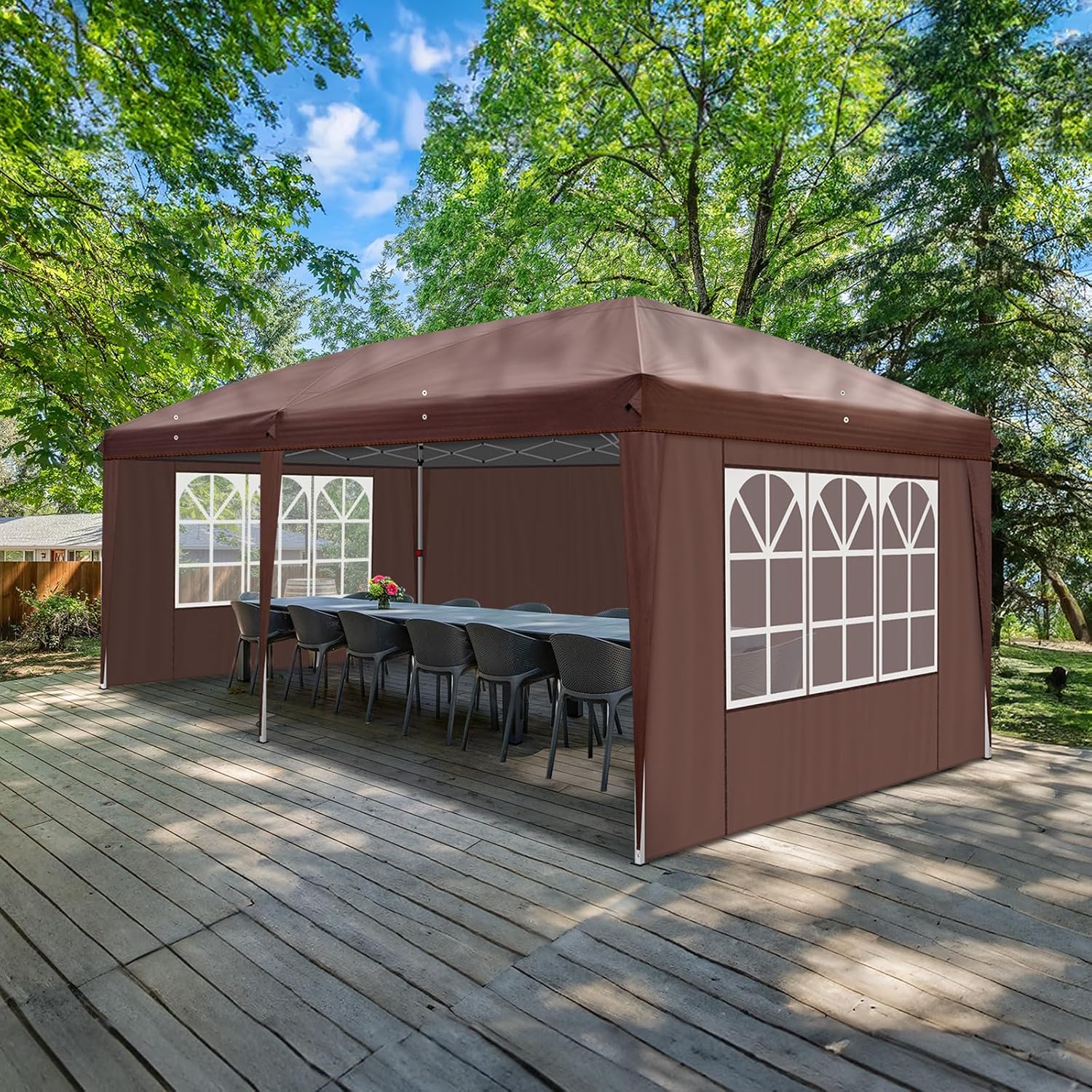 Outvita 10x20ft Pop Up Canopy Tent, Outdoor Instant Shelter Folding Canopy with 4 Side Walls and Carry Bag for Commercial Events, Party, Backyard BBQ, Camping Brown