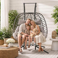 2 Person Hanging Egg Chair with Stand for Outdoor, Patio Hand Made Rattan Wicker Double Egg Swing Chairs Hammock Chair with UV Resistant Cushion and Metal Frame, Porch Swing Loveseat for Backyard