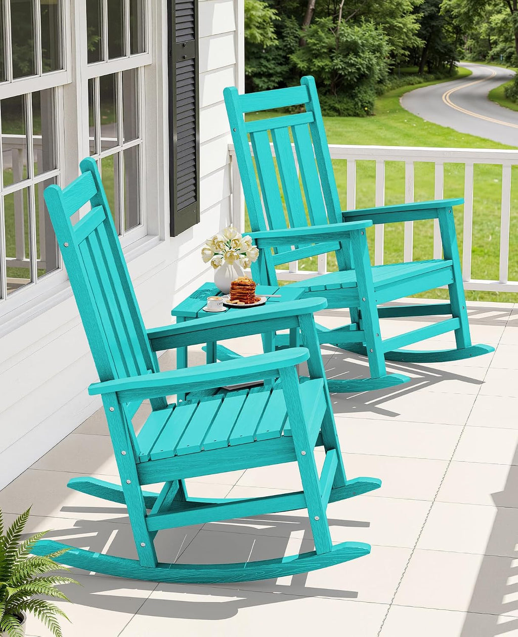 KINGYES Oversized Outdoor Rocking Chair Set of 2, All-Weather Patio Rocking Chairs for Porch, HDPE Outdoor Patio Rockers with High Back & Wide Seat for Garden, Lawn, Aruba