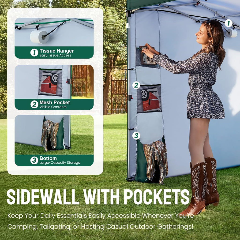 CROWN SHADES Canopy Tent 10x10 Pop Up Canopy Outdoor Shade with Pockets Sidewall, Easy Up Sun Shelter with One Person Set Up Center Lock, Portable Instant Camping Beach Canopy Tents, Forest Green