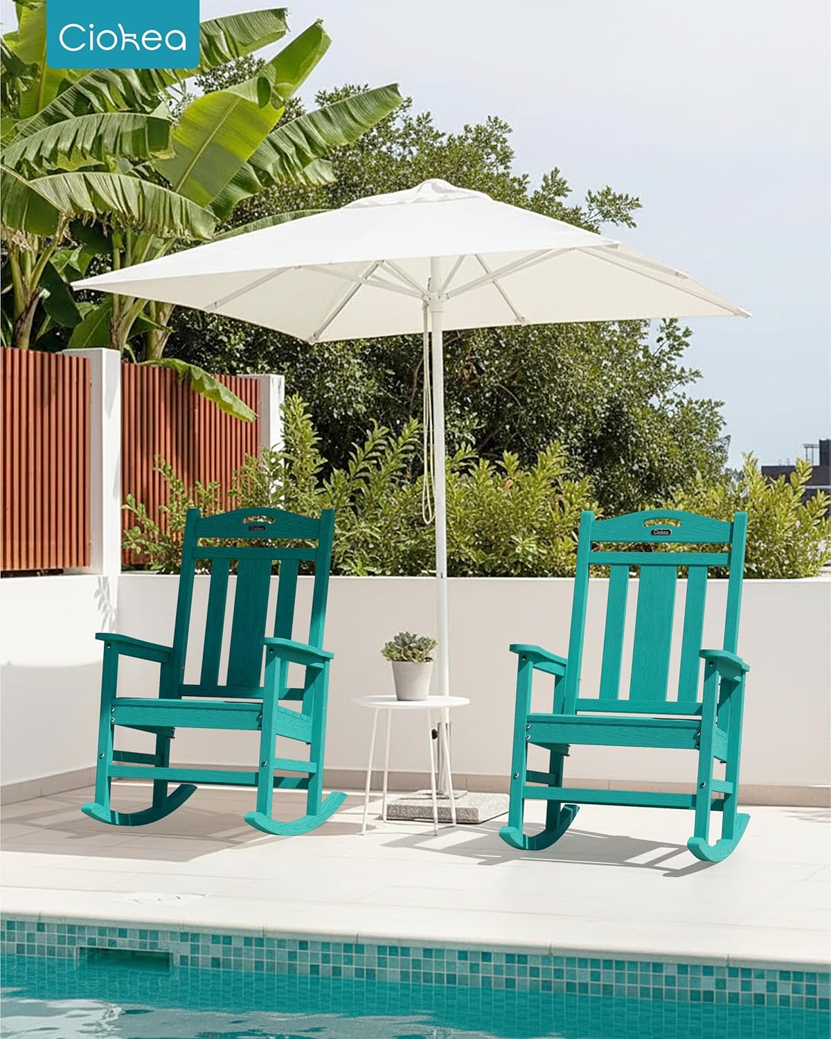 Ciokea Oversized Outdoor Rocking Chairs Set of 4, 380lbs Heavy-Duty Large Patio Rocker, High Back Cozy Porch Chairs, Weather Resistant Patio Rocking Chairs for Outside, Fire Pit, Deck, Aruba Blue