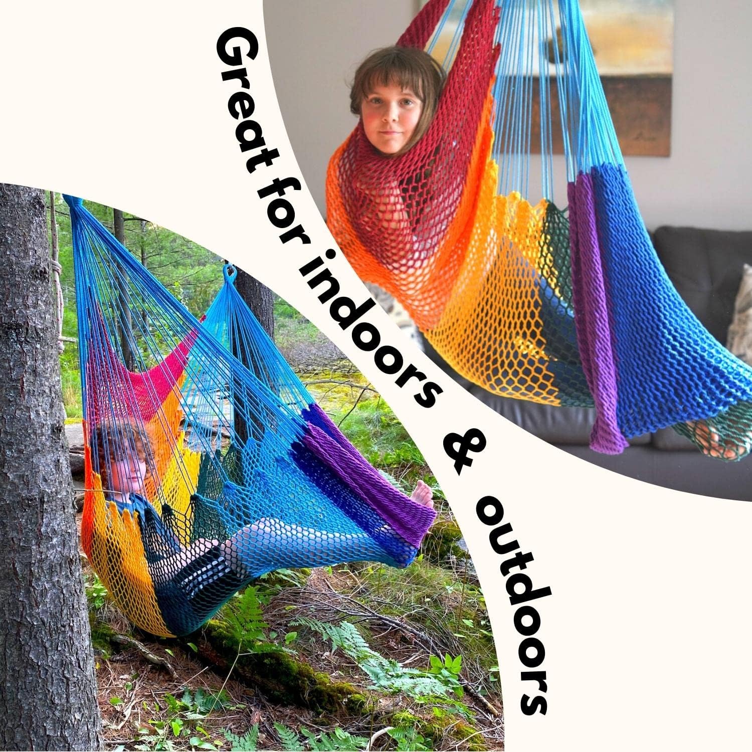 DreamGYM Doorway Hammock Swing - Hammock Chair with Stand in Door Frame- Sensory Swing for Adults and Children - Rainbow