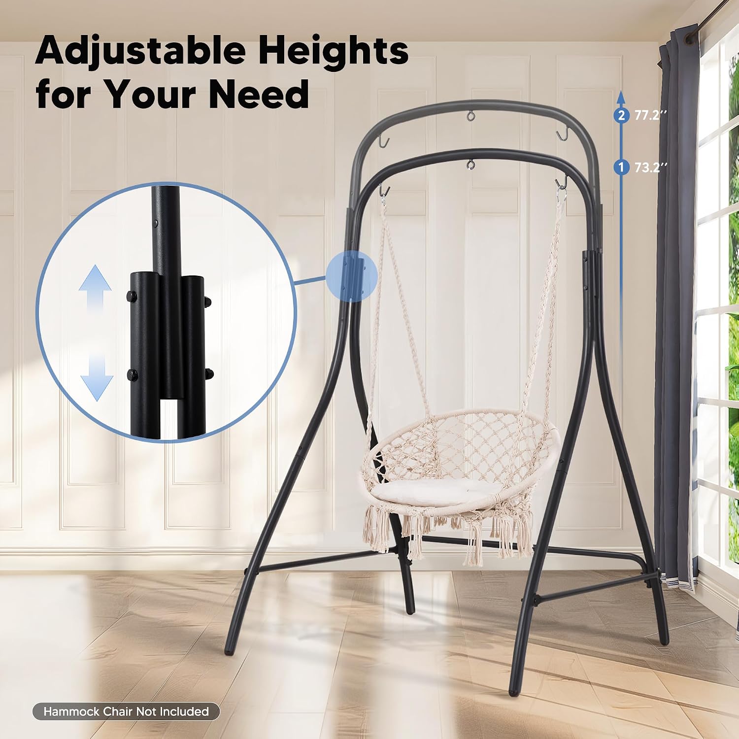 SUNCREAT Hammock Chair Stand, Heavy-Duty Steel Hammock Stand, 400 lbs Capacity, Adjustable Height, Dual-use Swing Stand for Outdoor Indoor, Hammock Chair not Included, Black