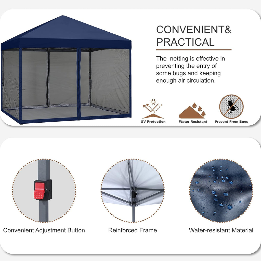 MASTERCANOPY Pop-Up Easy Setup Outdoor Canopy with Netting Screen Walls (8x8, Navy Blue)