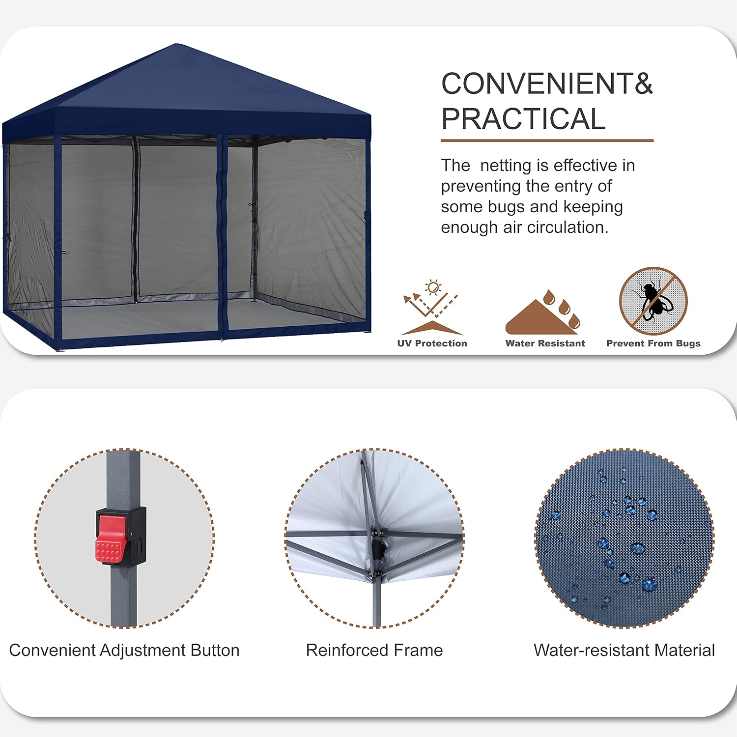 MASTERCANOPY Pop-Up Easy Setup Outdoor Canopy with Netting Screen Walls (8x8, Navy Blue)