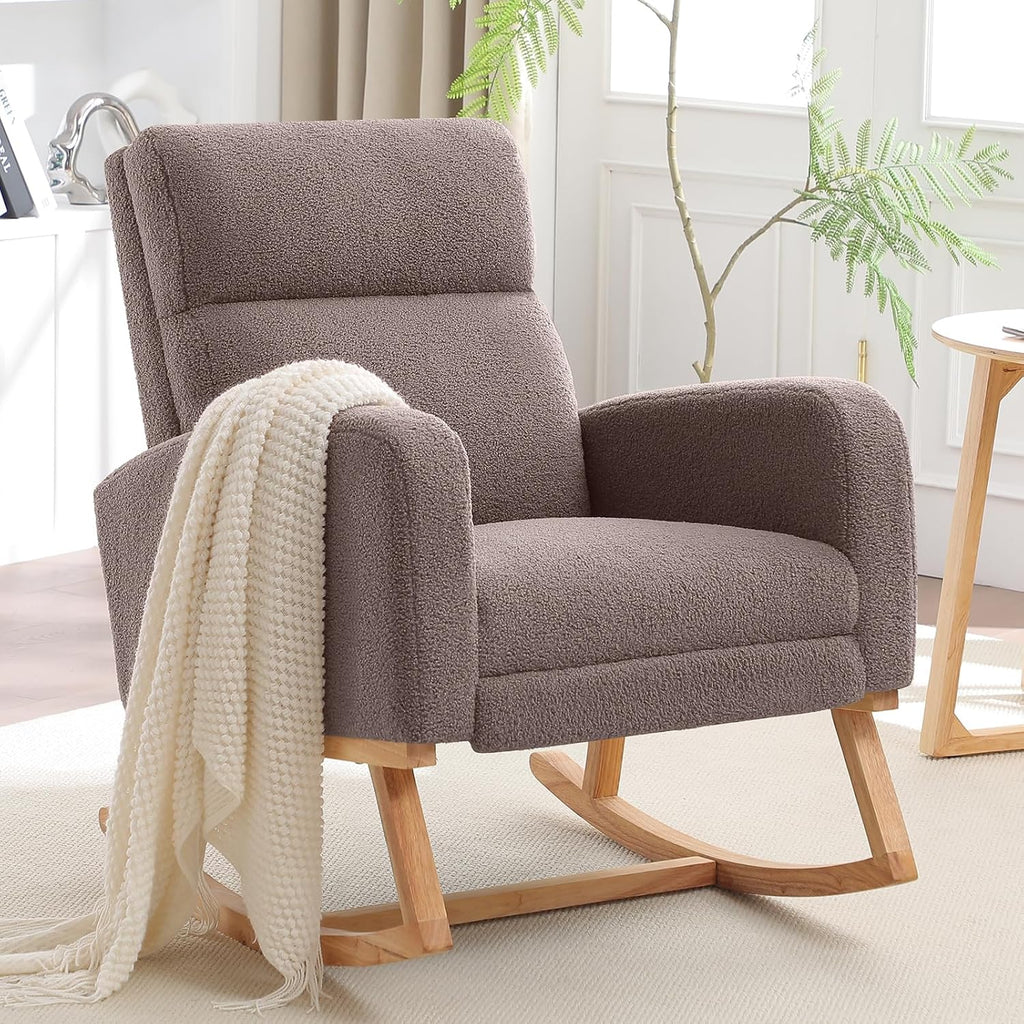 HCHAIRH Rocking Chair Nursery with Foot Rest, Nursing Rocking Chairs for Mom Nursery, Teddy Rocker Glider with High Backrest for Living Room, Bedroom, Coffee