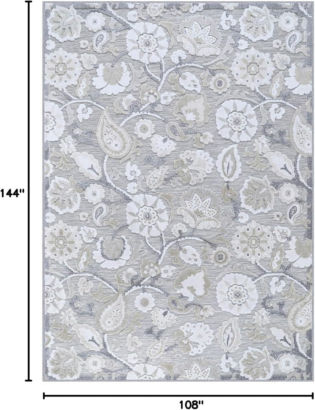 Luul Home Floral Indoor Outdoor Rugs 9x12 Large Area Rug for Living Room, Patio Decor, Kitchen, and Entryway Rug, Washable Stain Resistant Outside Carpet Beige 9 x 12