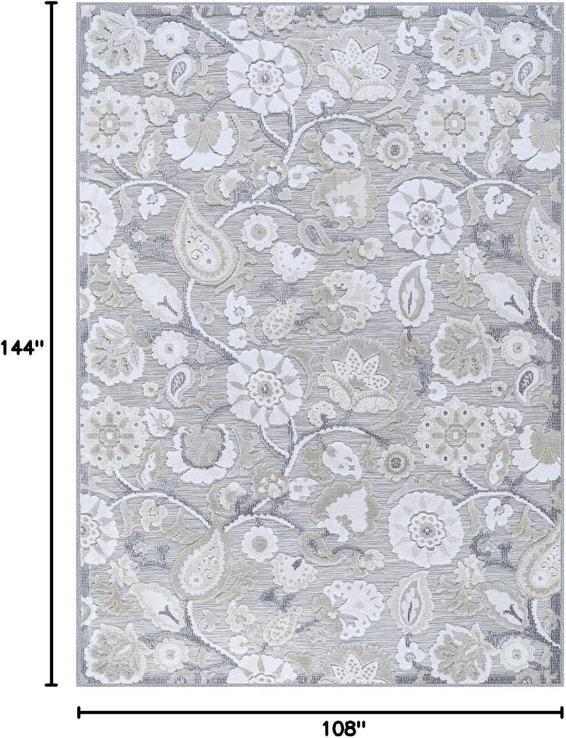 Luul Home Floral Indoor Outdoor Rugs 9x12 Large Area Rug for Living Room, Patio Decor, Kitchen, and Entryway Rug, Washable Stain Resistant Outside Carpet Beige 9 x 12