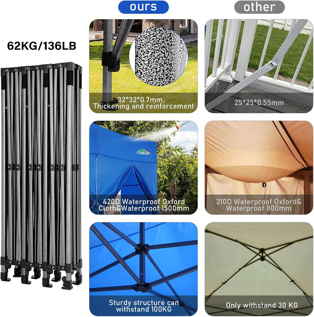 COBIZI 10x30 Pop up Canopy with 8 Removeable Sidewalls, Heavy Duty Party Tents for Parties, Events and Weddings, UPF 50+ Waterproof Commercial Tent with Roller Bag, Blue (Windproof Upgraded)