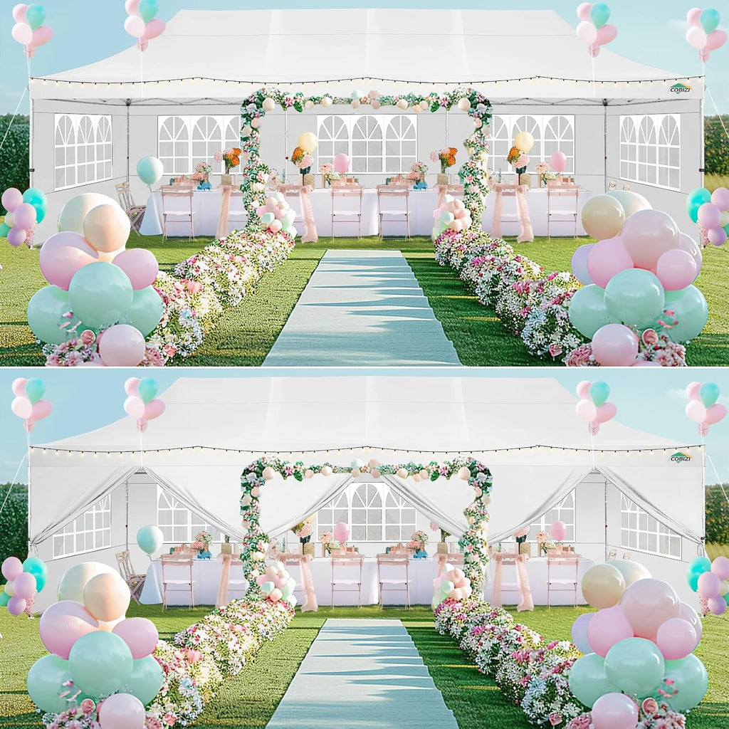 COBIZI 10x30 Pop up Canopy with 8 Removable Sidewalls & 4 Sandbags, Party Tents for Wedding, Commercials, Waterproof and Instant Shelter UV50+ Outdoor Gazebos Tent with Roller Bag & 5 Sidewalls