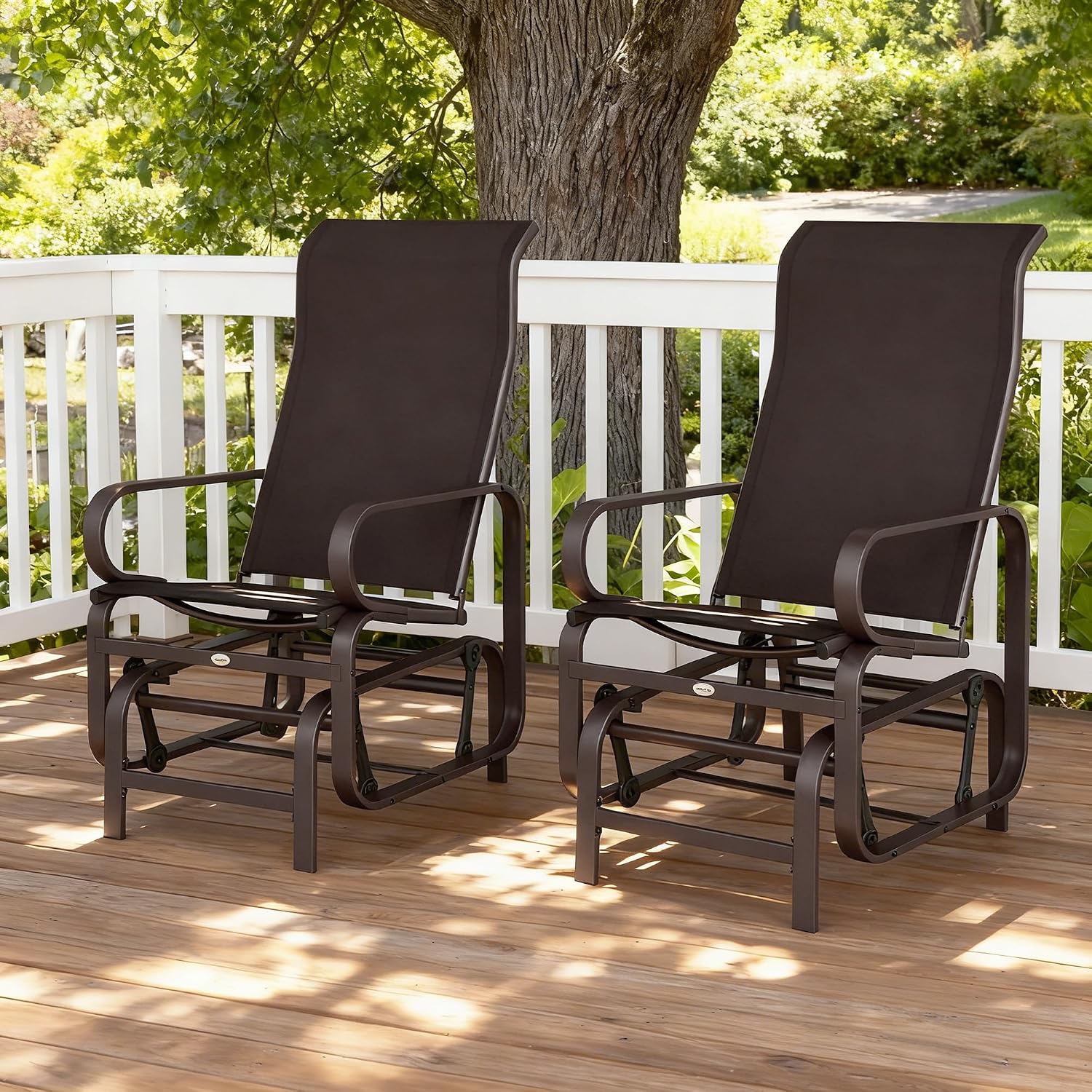 Outsunny Outdoor Glider Chair Set of 2, Gliders for Outside Patio with Smooth Gliding Mechanism and Lightweight Construction for Backyard, Brown